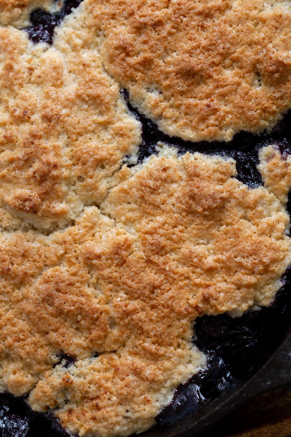 Baked Vegan Blueberry Cobbler close up view