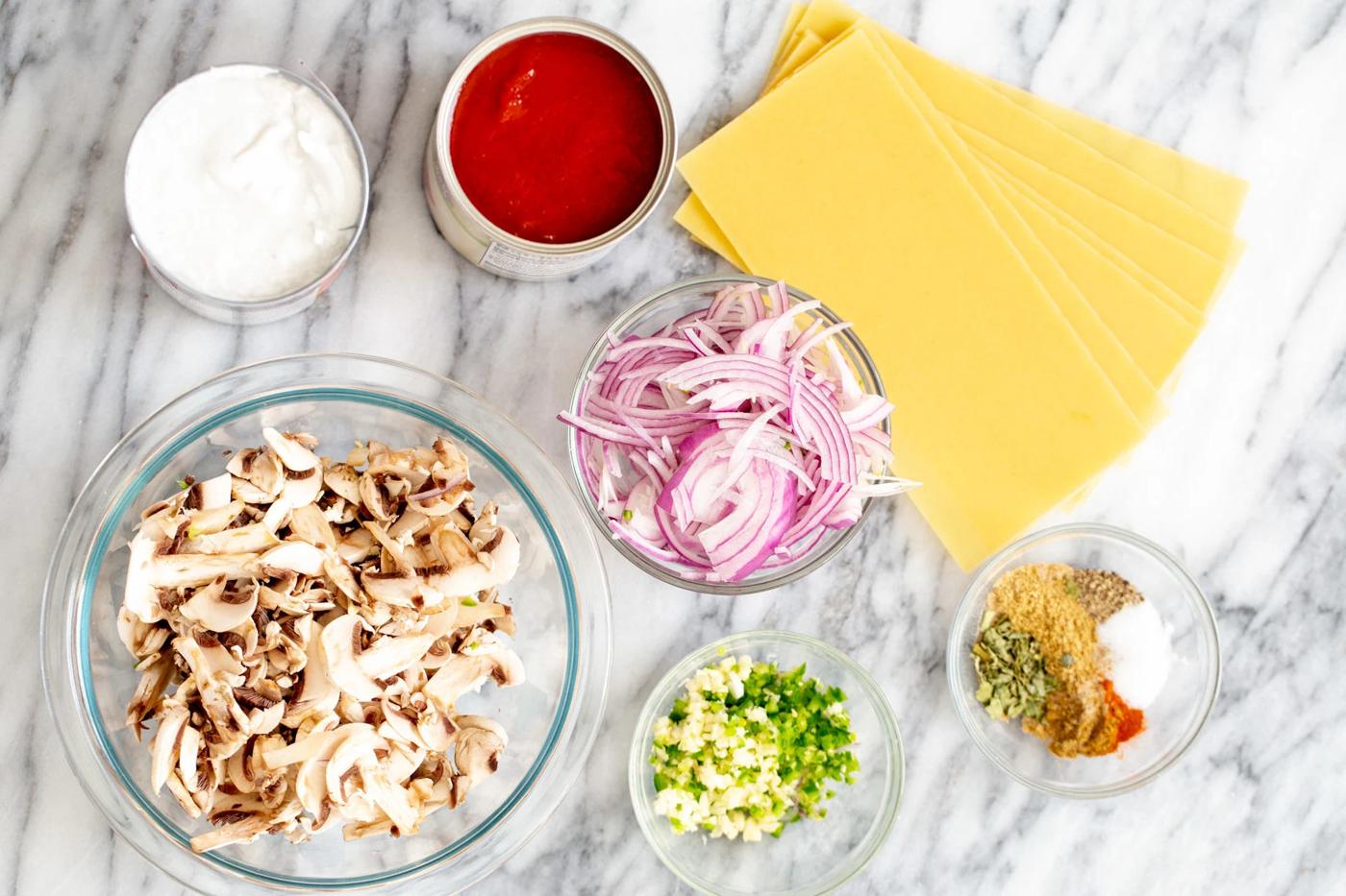 ingredients needed for making vegan butter chicken lasagna