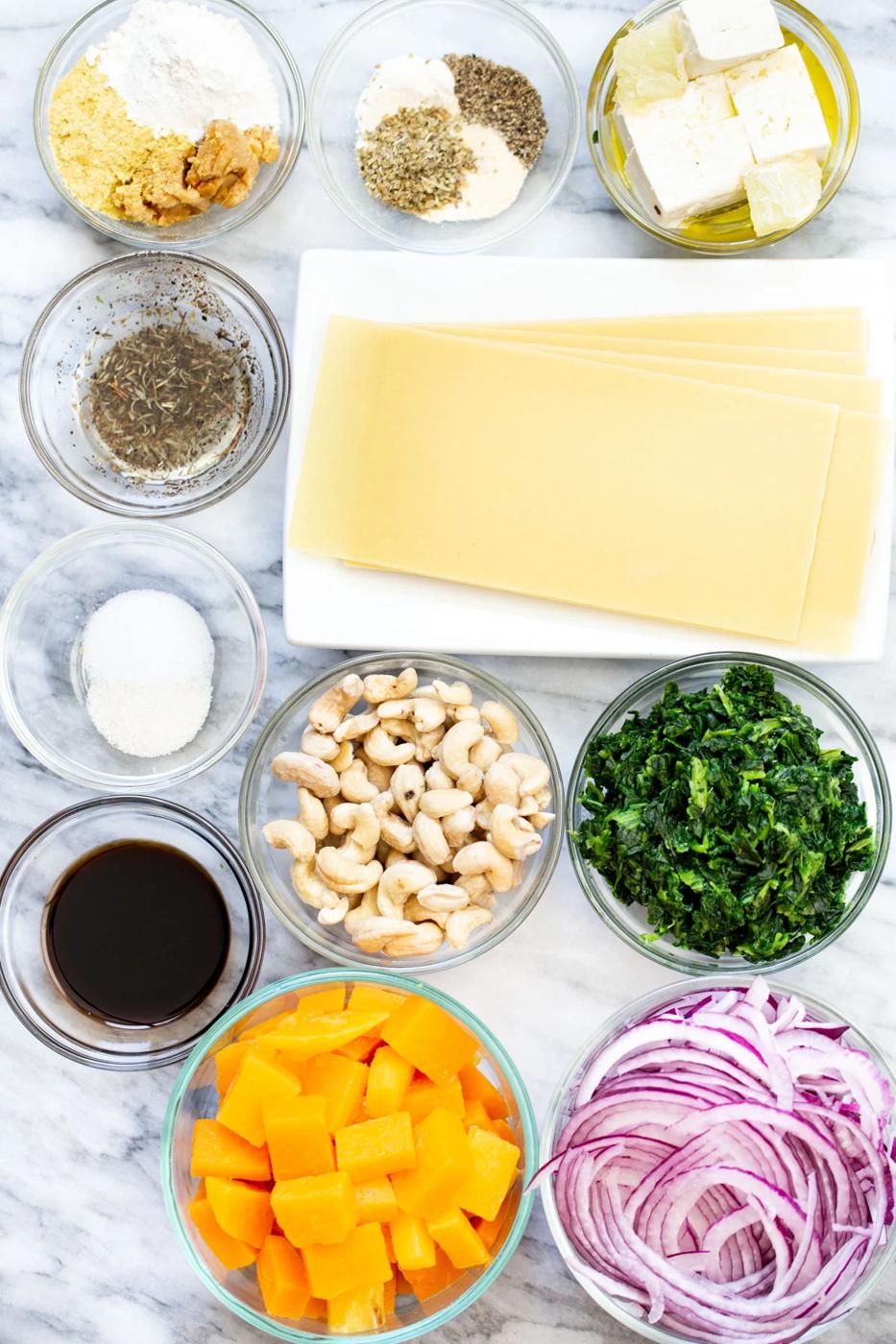ingredients used for making vegan butternut squash lasagna
