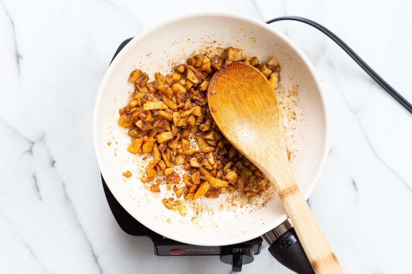Smoky Balsamic Chickpea Tofu Bits for our Vegan Cacio e Pepe in a while skillet