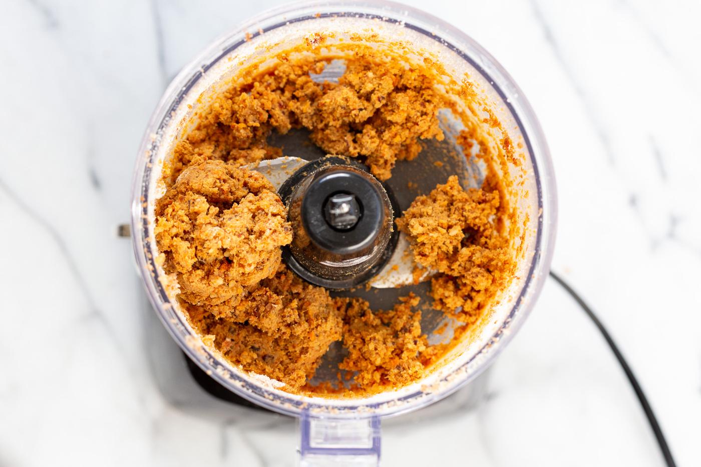 Ingredient in a food processor for our carrot cake bites