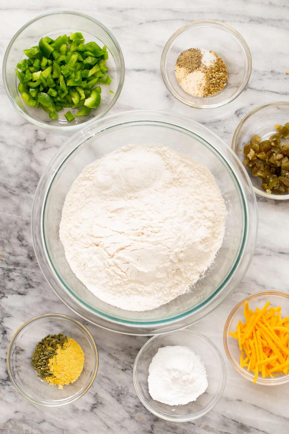 ingredients needed for making vegan cheddar jalapeno waffles