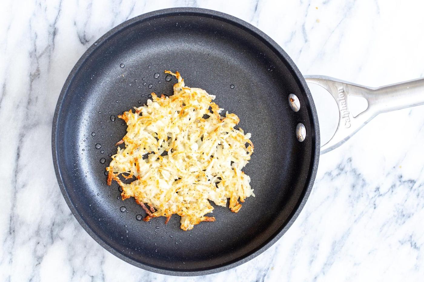 vegan hash brown in a sauteeing pan