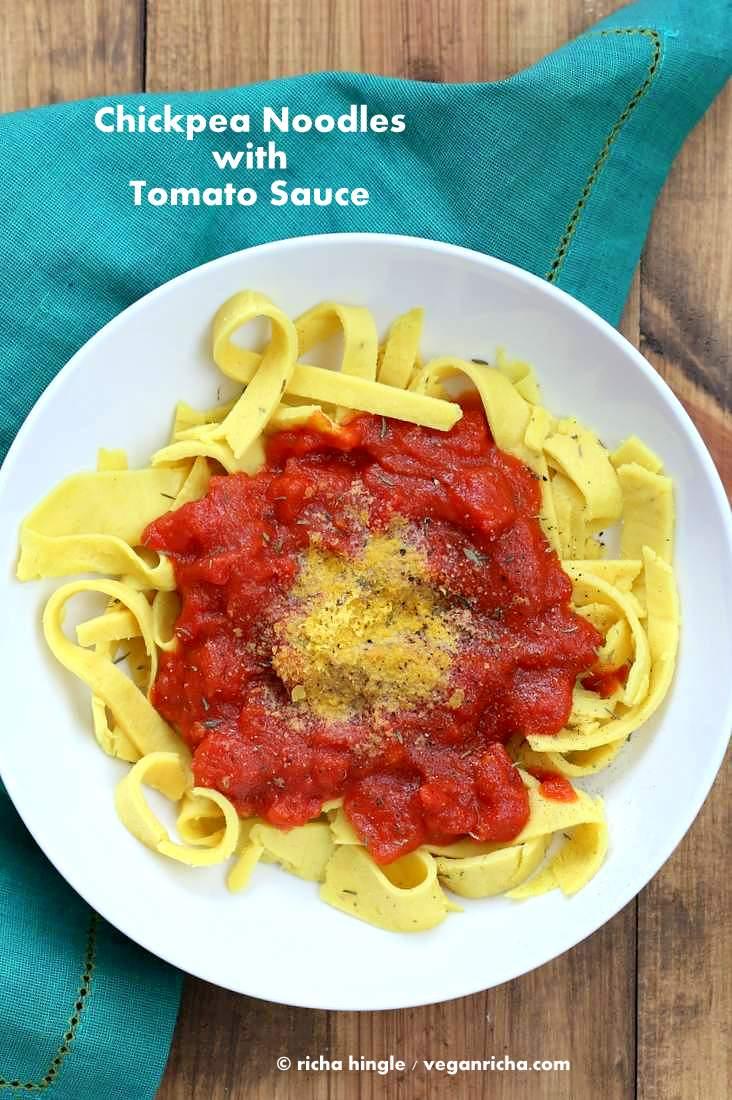 Vegan Chickpea Noodles with Garlic Tomato Sauce