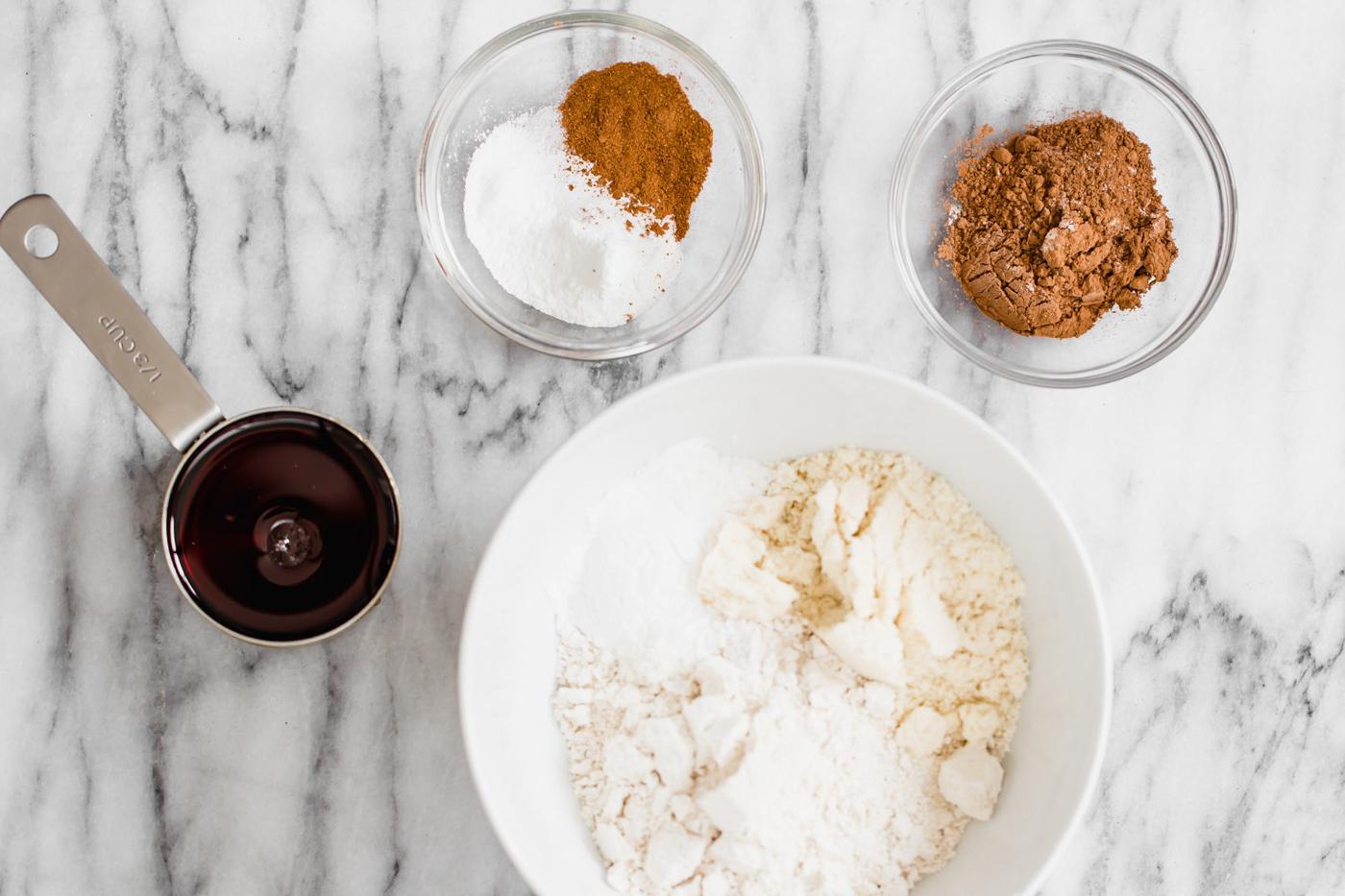 overhead shot of ingredients needed for making vegan snickerdoodle cookies