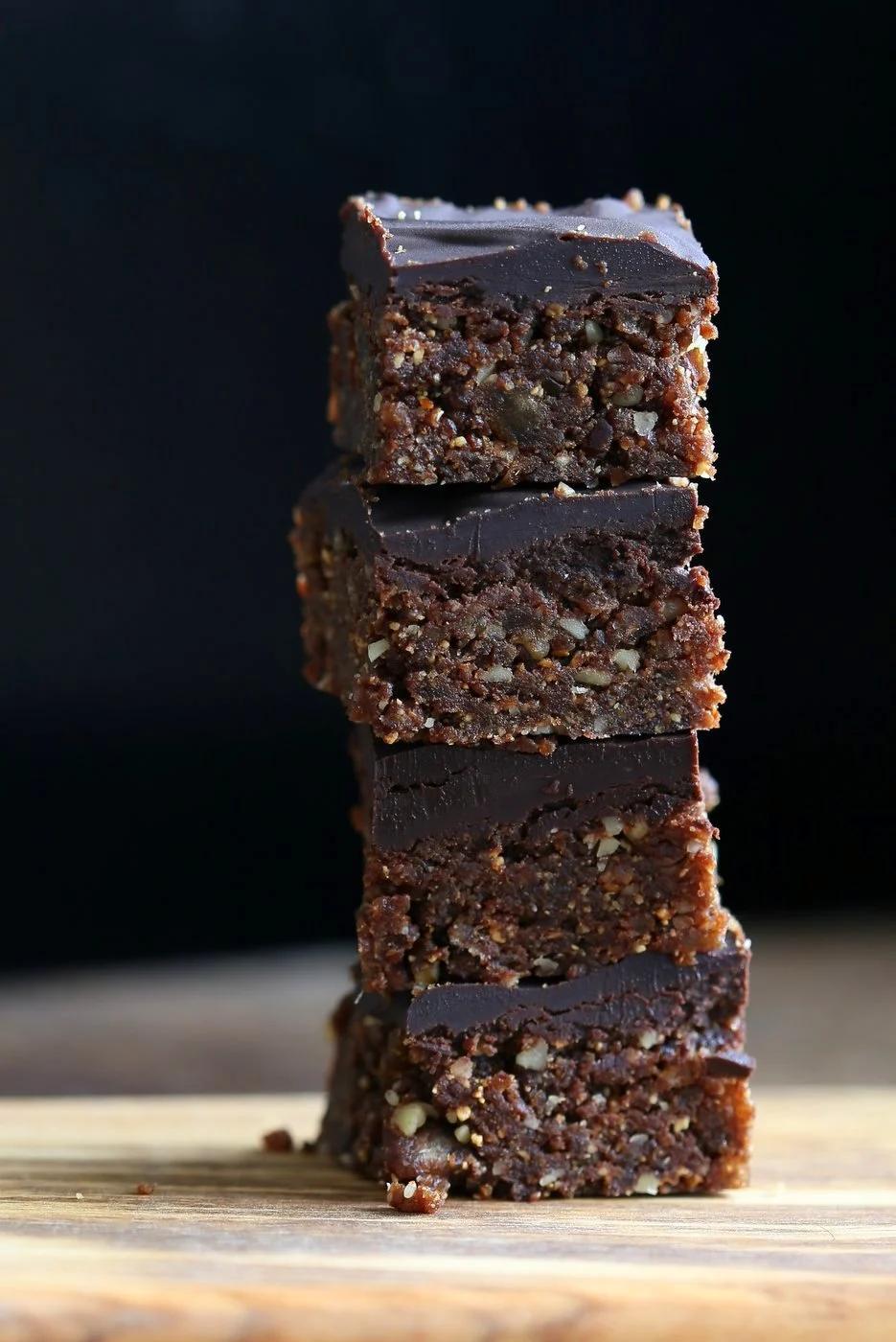 Hazelnut Walnut Brownies - No Bake Brownies with dates, roasted hazelnuts and walnuts. Easy Fudgy No Bake Vegan Brownies. No Bake Nutella Brownies. Vegan Gluten-free Recipe. | VeganRicha.com
