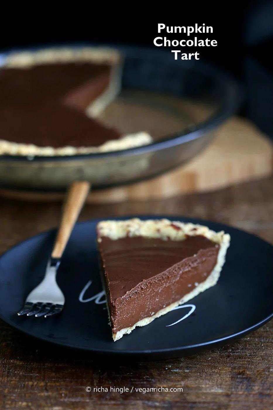 Vegan Chocolate Pumpkin Pie Recipe with Almond Crust