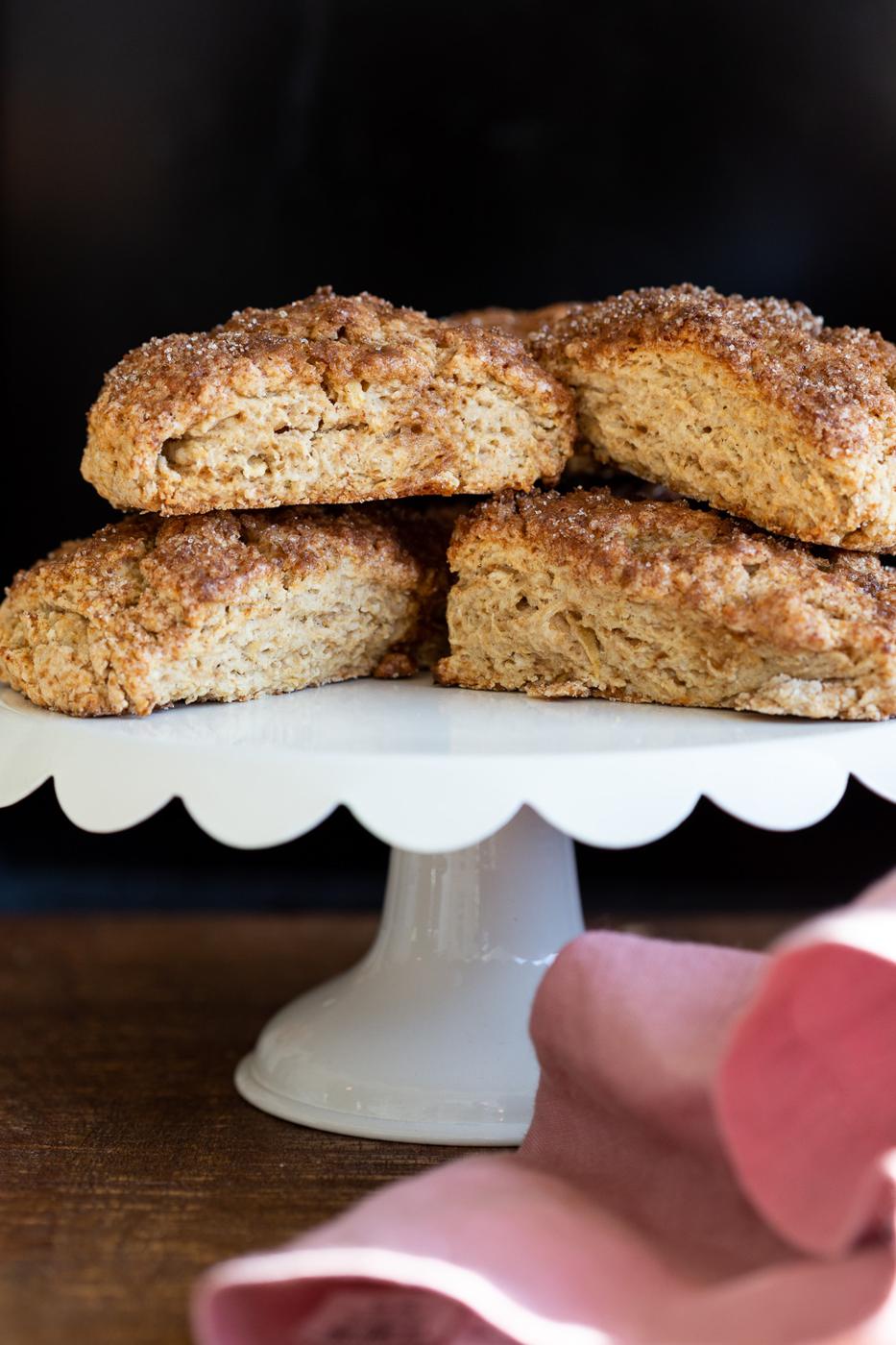 These Vegan Churro Scones need just 1 Bowl, 8 Ingredients and have No Added Oil! Crisp Vegan Cinnamon Scones for breakfast or Dessert. #Vegan #scones #Churroscones #Veganscones #VeganRicha #Nutfree option
