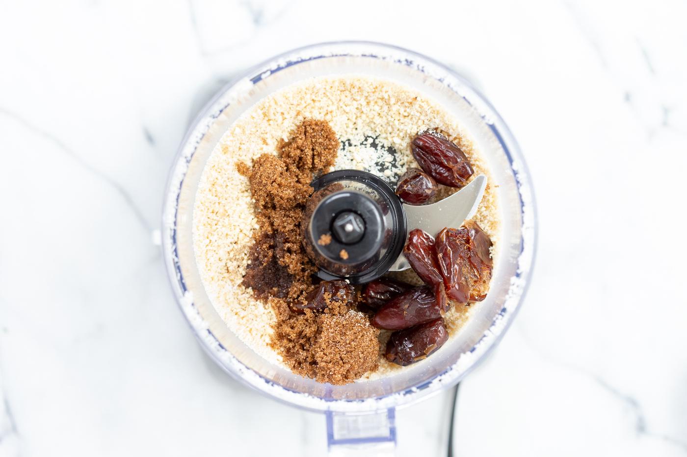 Ingredients for our Vegan Cookie Dough Bites in a food processor