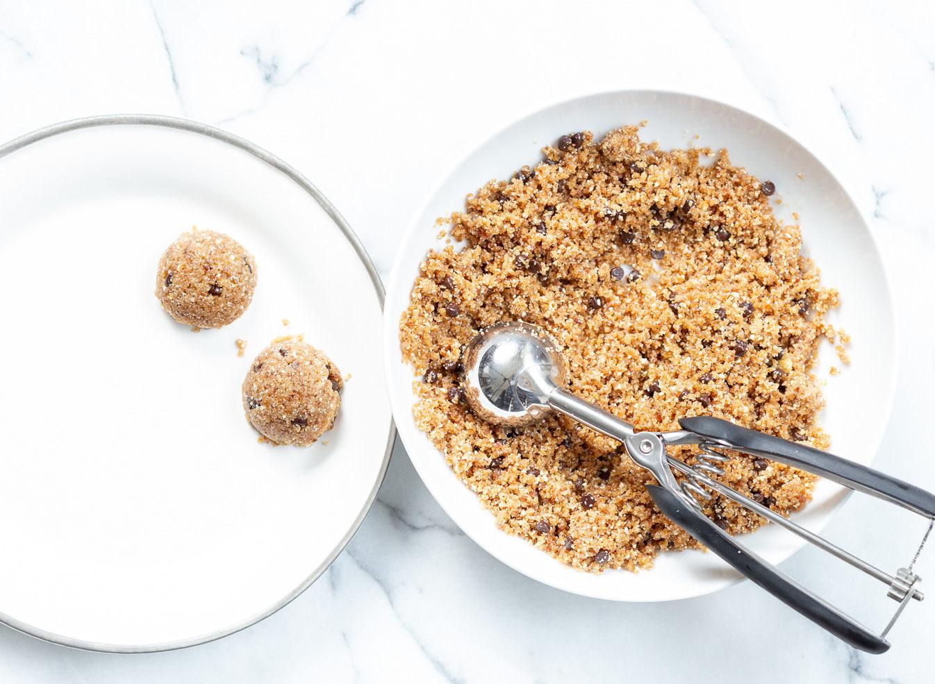 Our Vegan Cookie Dough Bites dough in a white plate