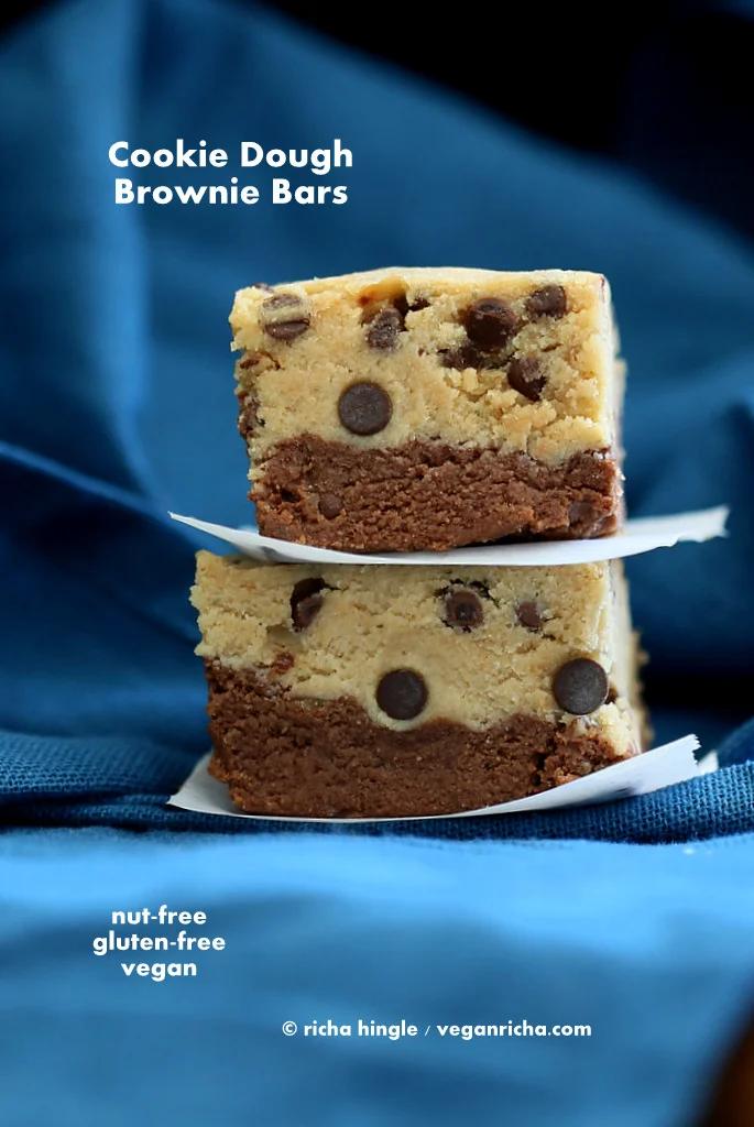 These Vegan Cookie Dough Brownies have a secret ingredient. Lentils! Free of dairy, egg, soy and gluten | VeganRicha.com vegan glutenfree