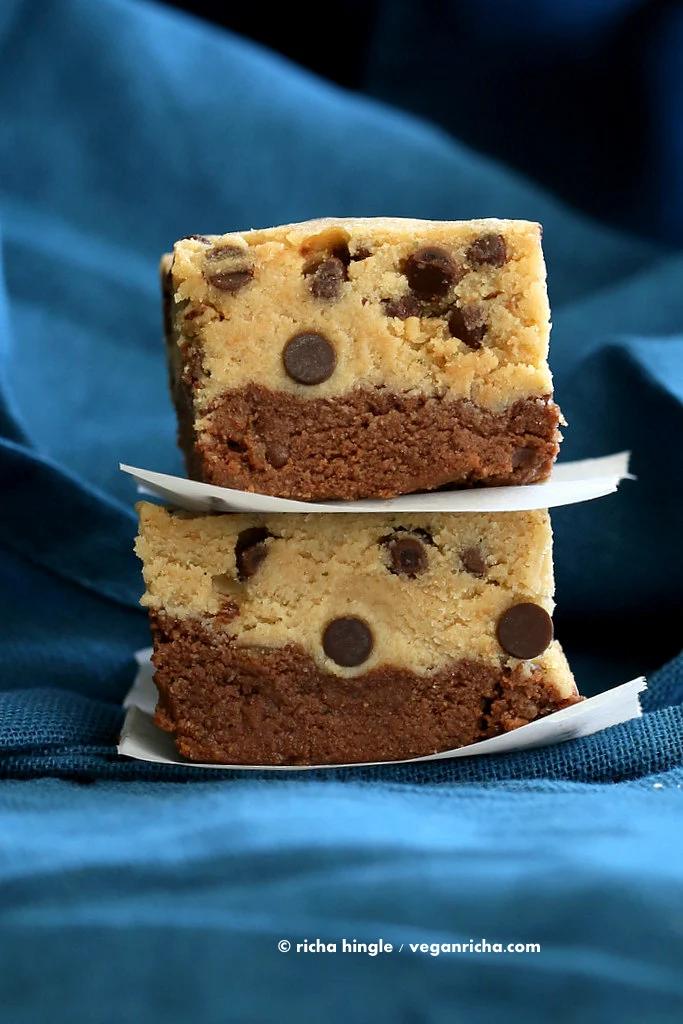 Vegan Cookie Dough Brownies. Gluten-free No Bake High Protein