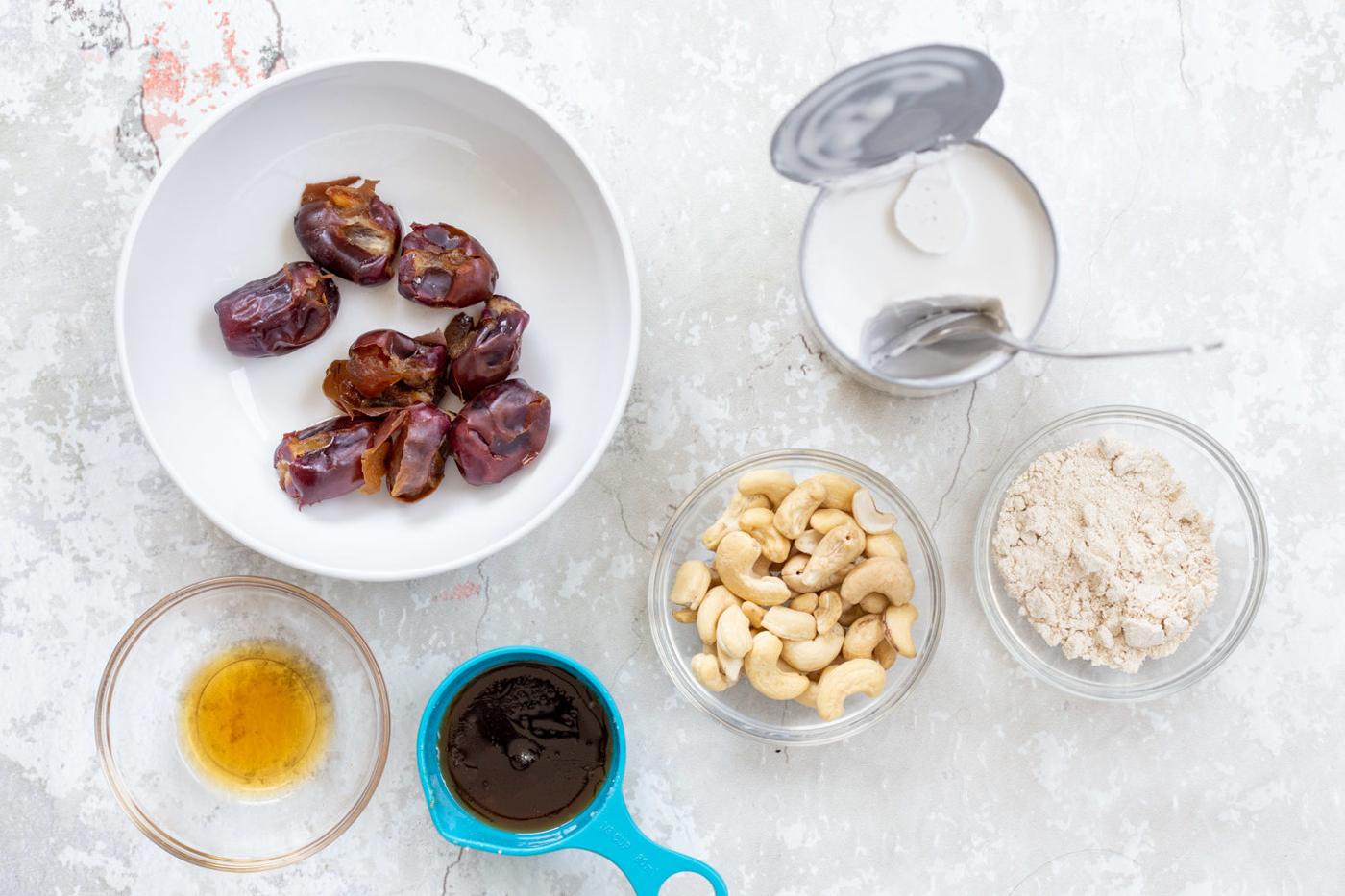 Ingredients for coconut vanilla Ice cream filling for our Vegan Cookie Dough Ice Cream Sandwiches