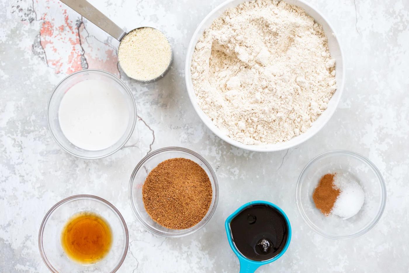 Cookie Dough Ingredients in Bowls for our Vegan Cookie Dough Ice Cream Sandwiches