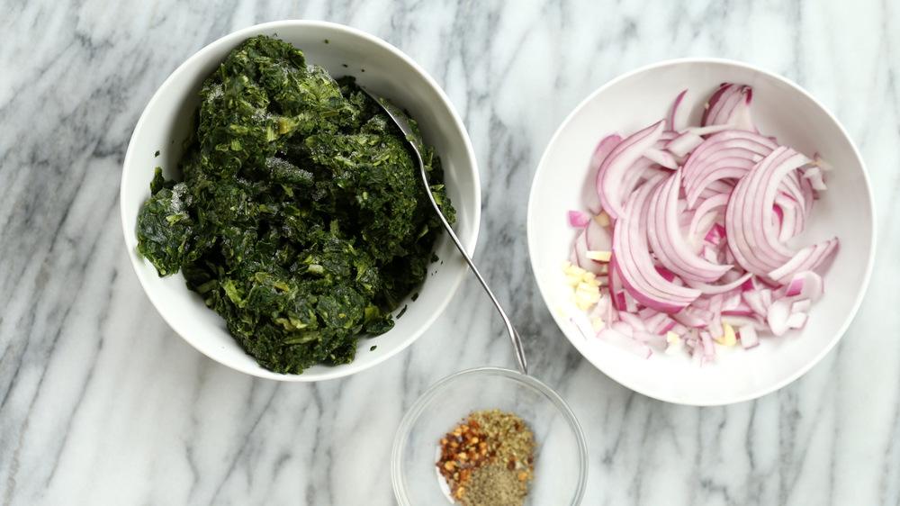 Ingredients for Creamed Spinach in Bowls