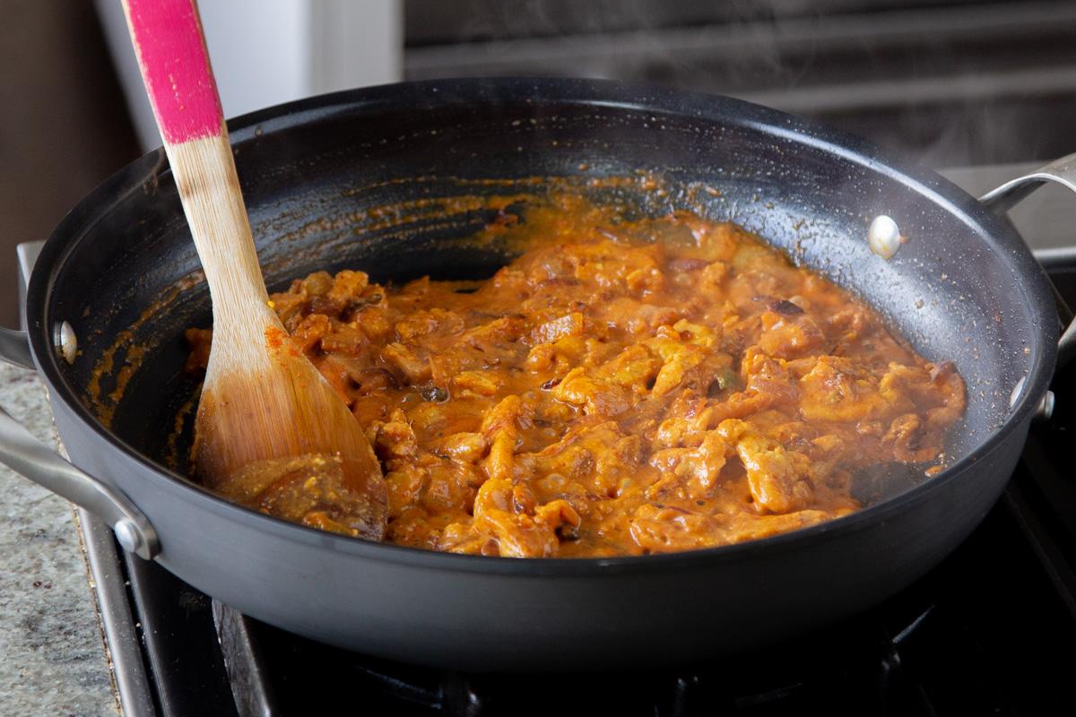 soy curls after cooking in the wet ingredients