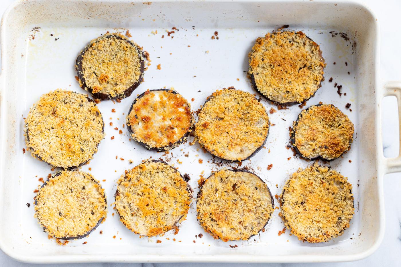 Baked Breeaded Eggplant for Eggplant Parmesan