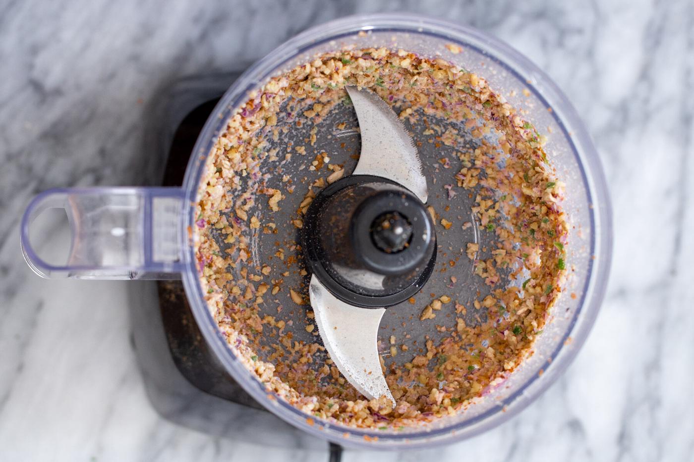 cauliflower taco meat in a food processor