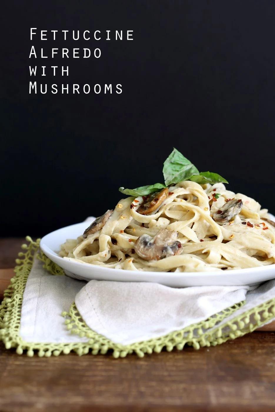Vegan Fettuccine Alfredo with Mushrooms. Nut-free
