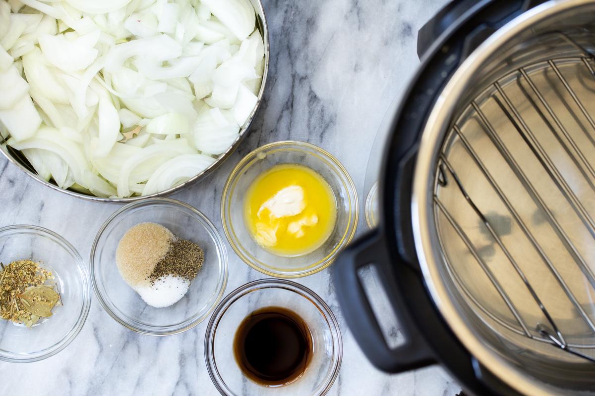 ingredients for making vegan French Onion Soup in the Instant Pot