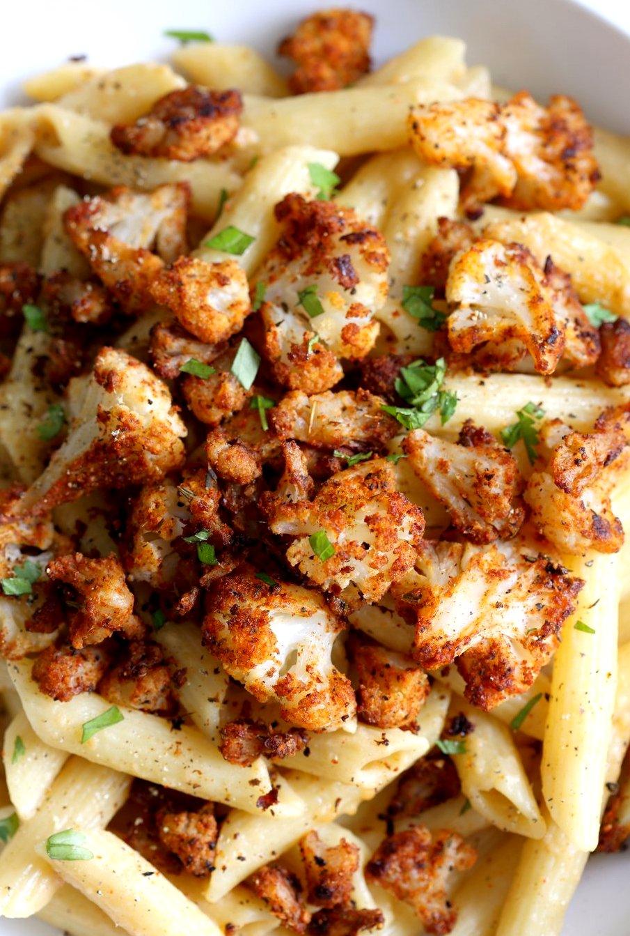 Roasted Cajun Cauliflower Over Penne