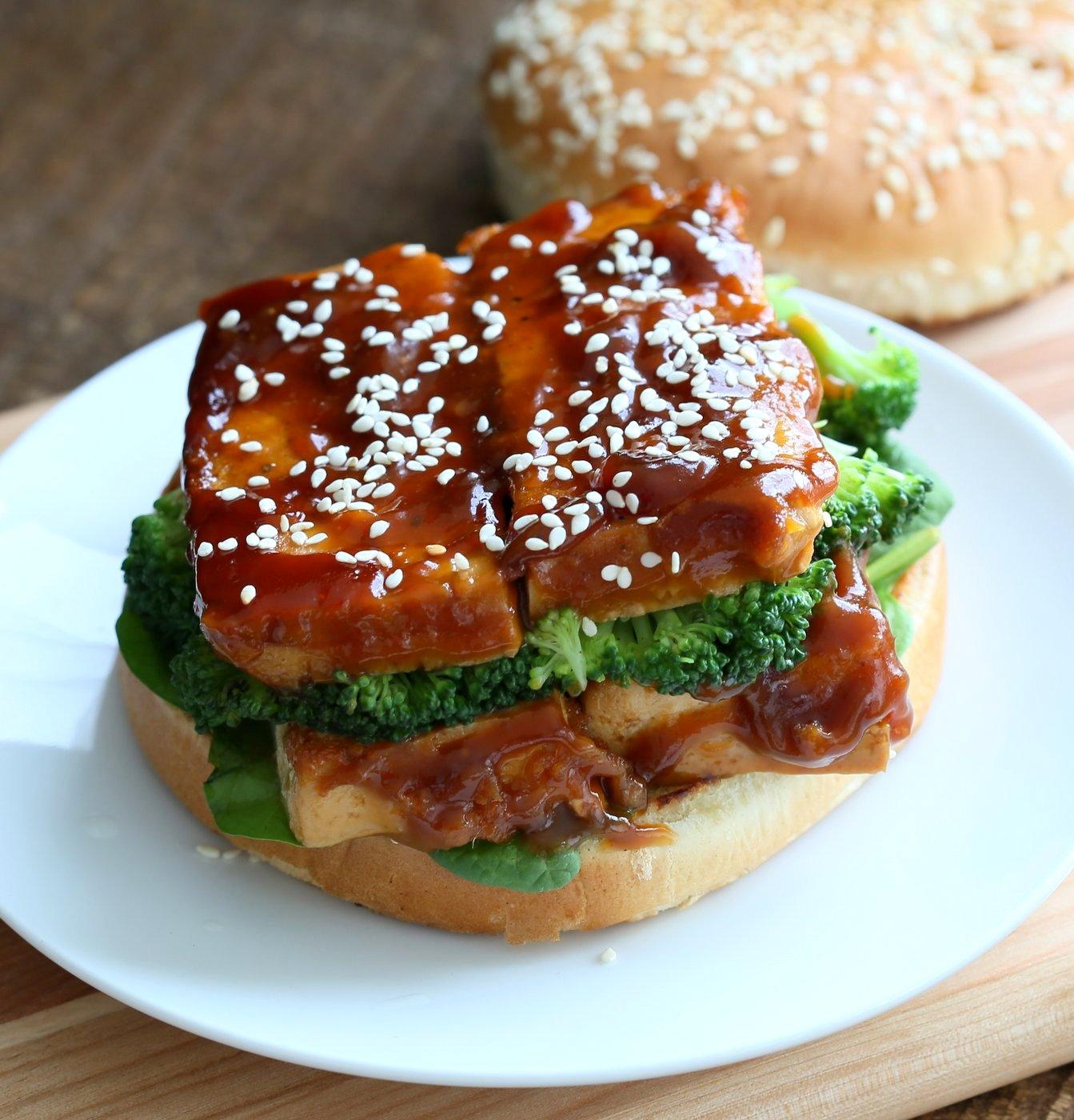 General Tso's Tofu Sandwich. Vegan General Tso Sauce Recipe. Bake the tofu or pan fry, add blanched veggies and make a sandwich or wrap. Vegan Nut-free Recipe. can be gluten-free with gf buns or wrap. | VeganRicha.com