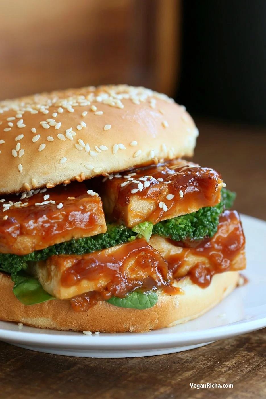 General Tso's Tofu Sandwich. Vegan General Tso Sauce Recipe. Bake the tofu or pan fry, add blanched veggies and make a sandwich or wrap. Vegan Nut-free Recipe. can be gluten-free with gf buns or wrap. | VeganRicha.com