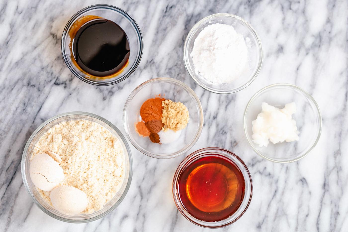 overhead shot of ingredients needed for making vegan gingerbread cookies