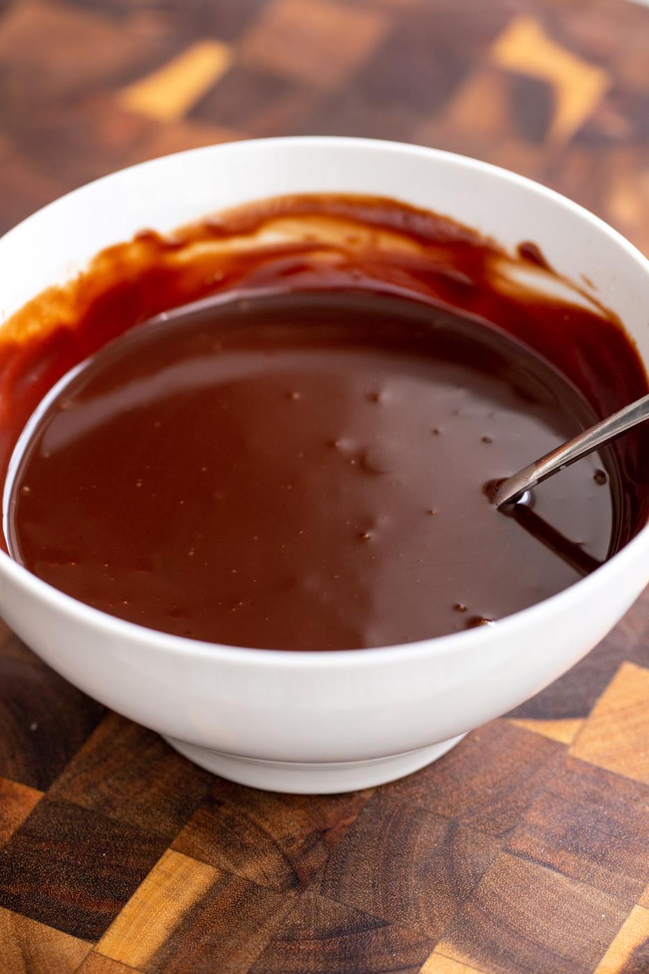 vegan chocolate ganache in a white bowl