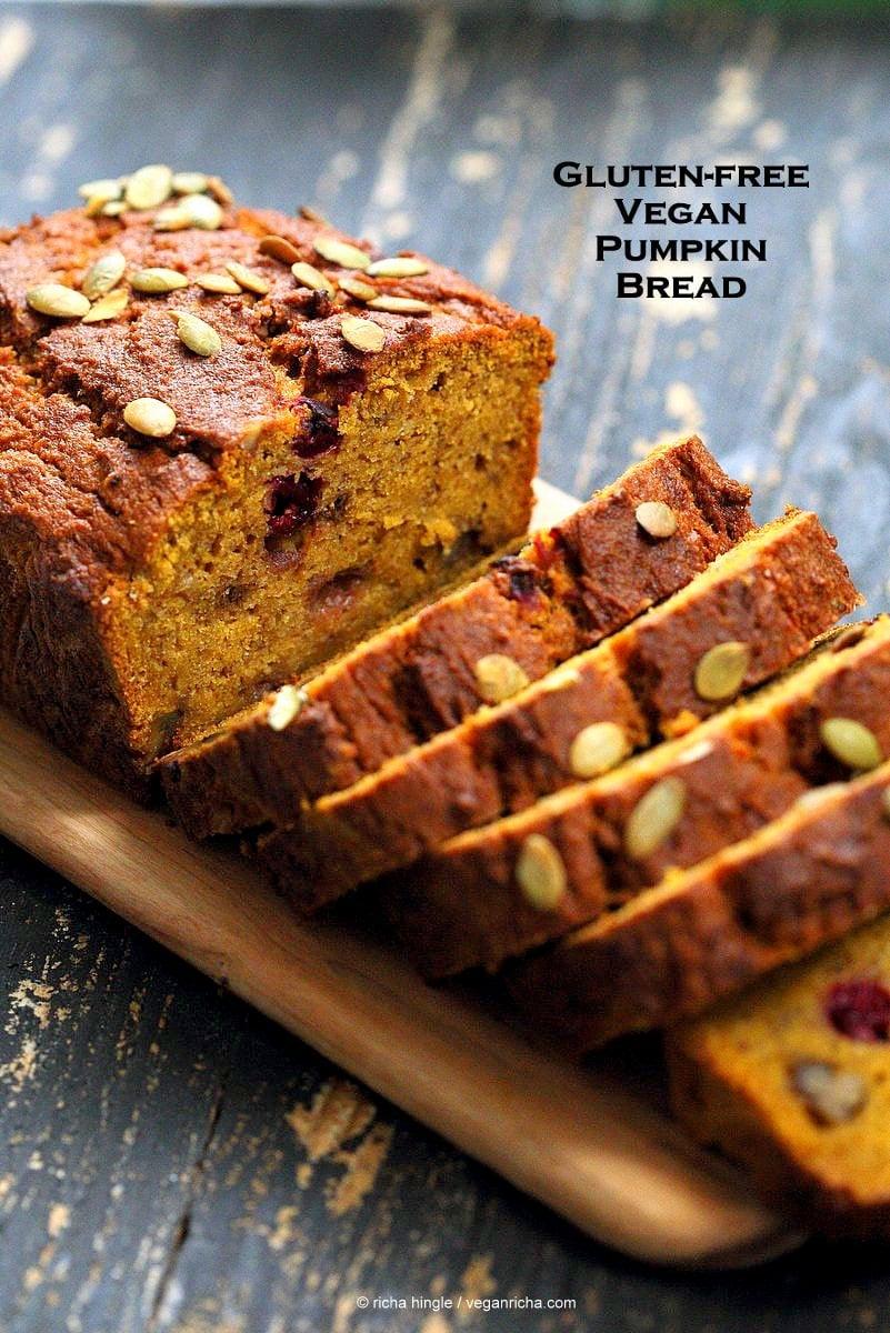 Vegan Gluten Free Pumpkin Bread with Cranberries