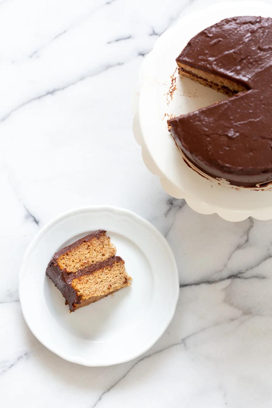 Vegan Gluten free Vanilla Cake slice on marble