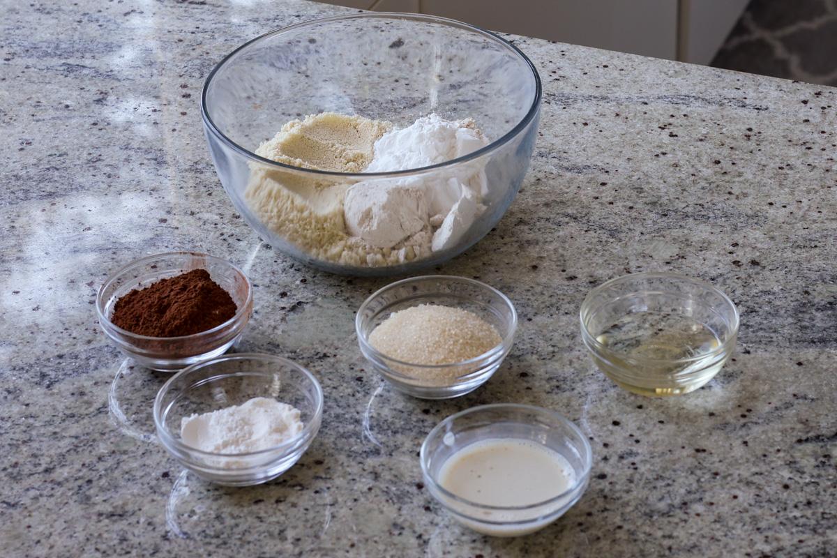 vegan gluten-free chocolate cupcake ingredients in a bowl