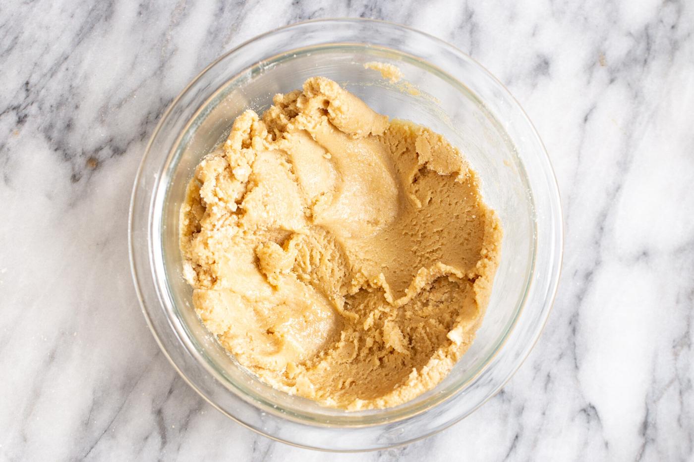 glutenfree thumbprint cookie dough in a glass bowl