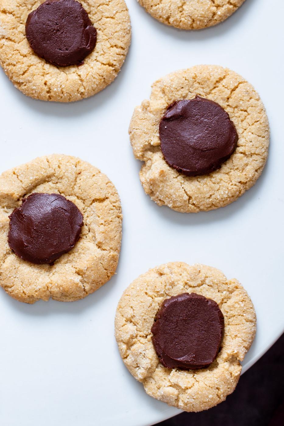 vegan gluten free thumbprint cookies with chocolate center