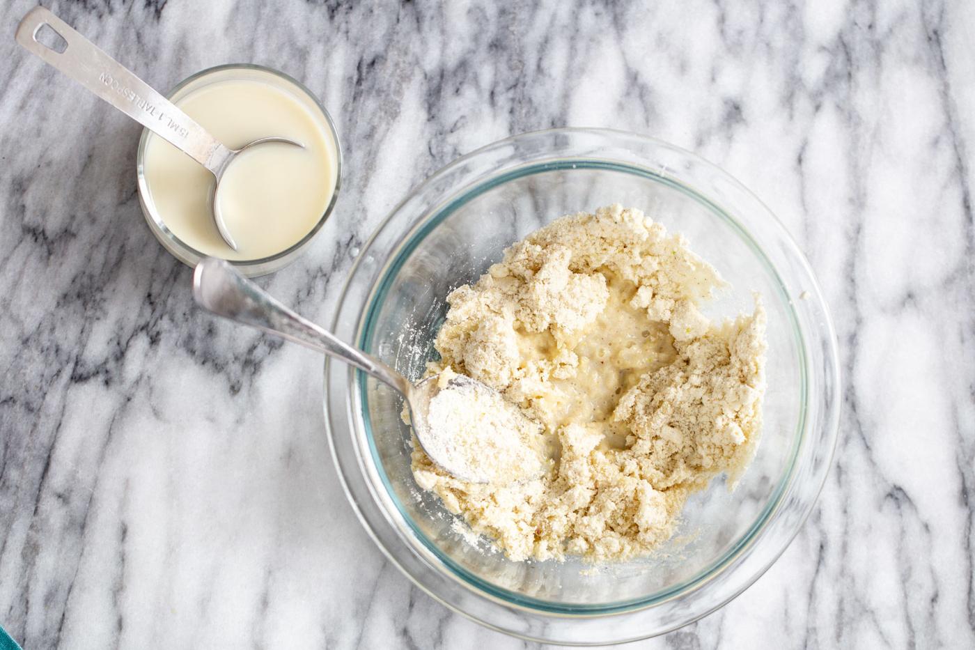 batter for vegan gulab jamun donuts being mixed