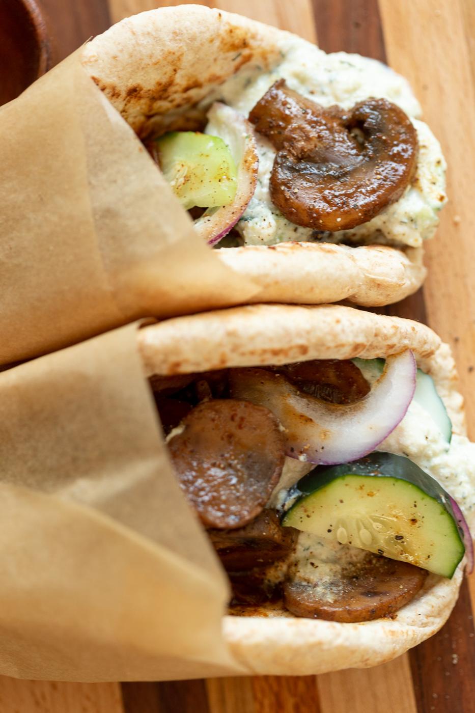 Vegan Gyros on wood board