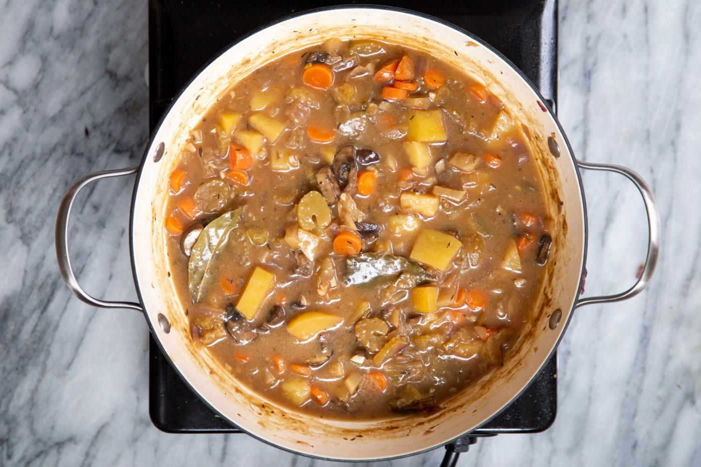 a pot of Irish Stew on cooking element