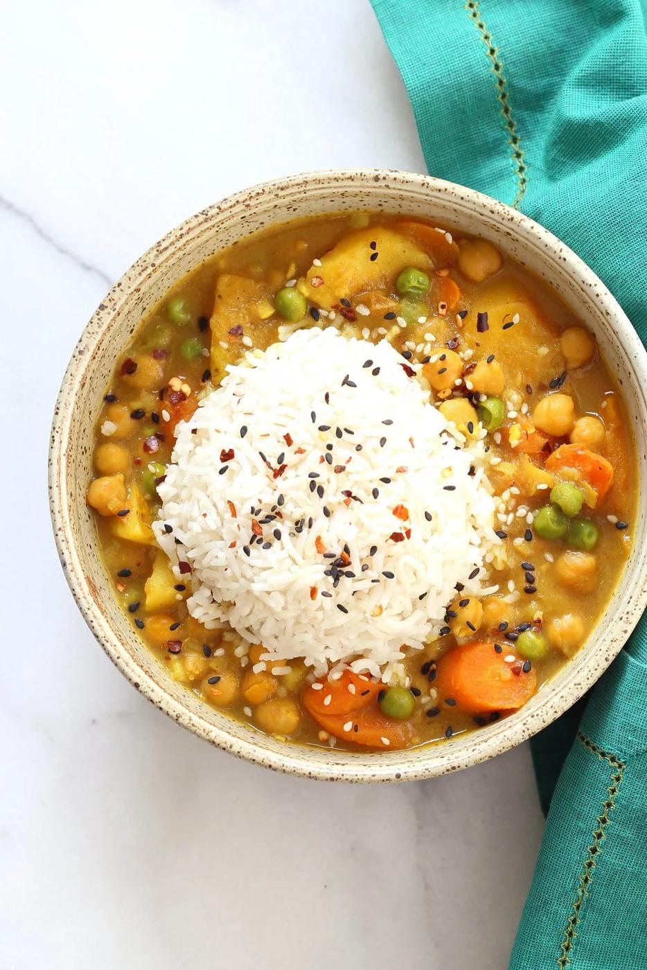 Vegan Japanese Curry made in Instant Pot Pressure cooker. Flavorful, Comforting, Vegetable Rich Curry for Weekday Dinner. Saucepan Option. #Vegan, #veganricha #glutenfree, #nutfree #Recipe. Can be #soyfree | VeganRicha.com