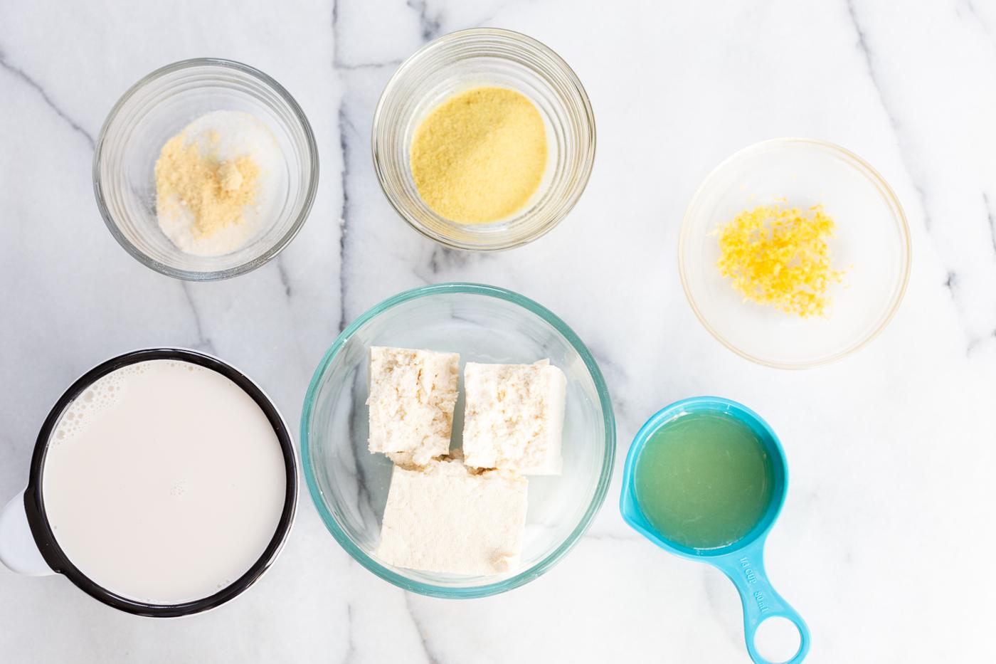 Ingredients for the Lemon Cream Sauce for our Vegan Lemon Asparagus Pasta