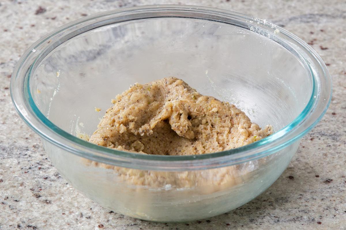vegan lemon poppyseed cookie dough, after mixing in the turmeric