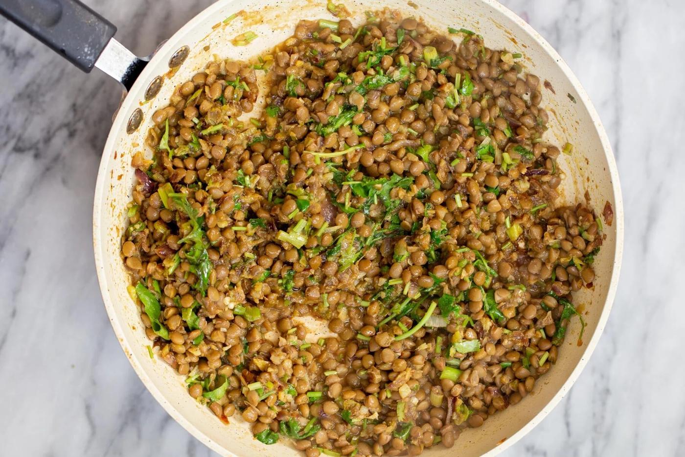 vegan lentil filling for puff pastry pie