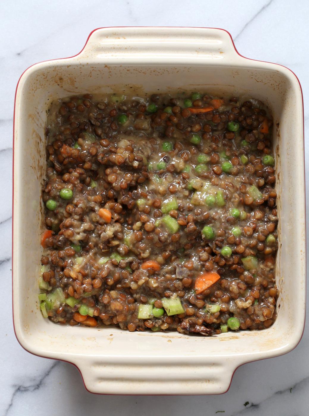 Vegan Shepherd's Pie - Mushroom and Lentil Shepherdless Pie with Gravy and Garlic mashed potatoes. #Vegan #Glutenfree #Recipe. Can be soy-free. #veganricha | VeganRicha.com