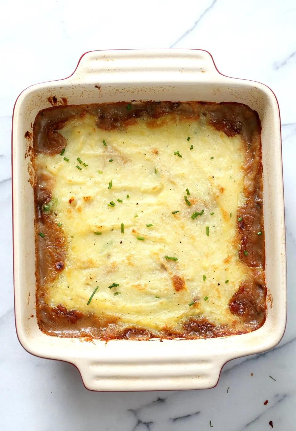 Vegan Shepherd's Pie - Mushroom and Lentil Shepherdless Pie with Gravy and Garlic mashed potatoes. #Vegan #Glutenfree #Recipe. Can be soy-free. #veganricha | VeganRicha.com