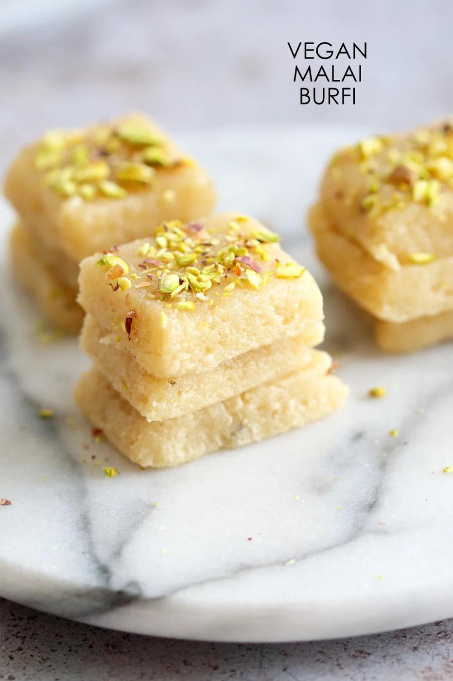 Vegan Malai Burfi (Milk Cake)- Indian Fudge Bars