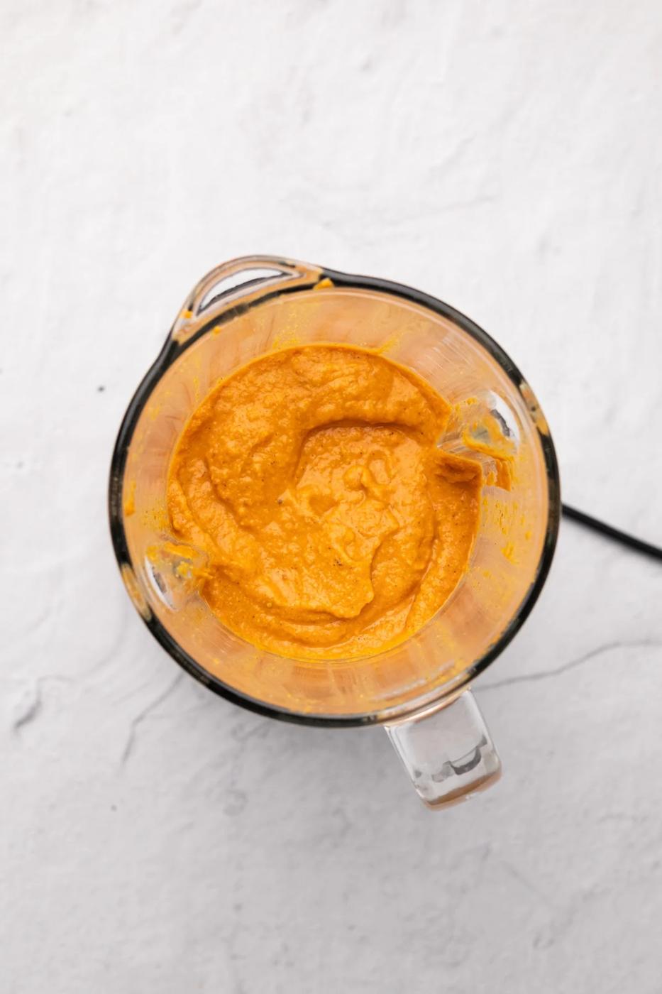 vegan malai kofta gravy being blended in a food processor