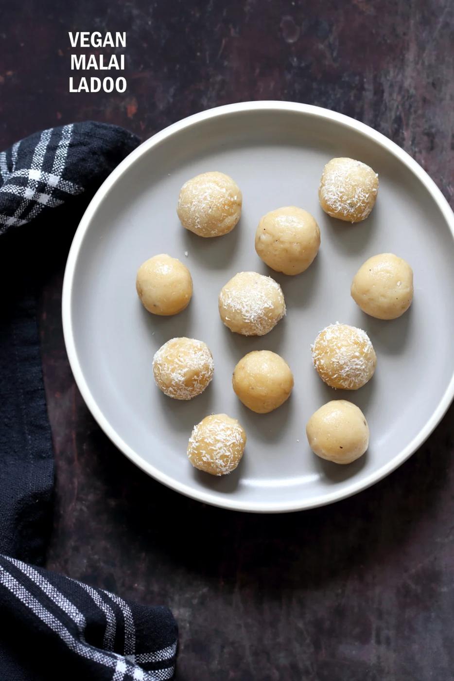 Vegan Malai Ladoo – Cardamom Cream Fudge Balls