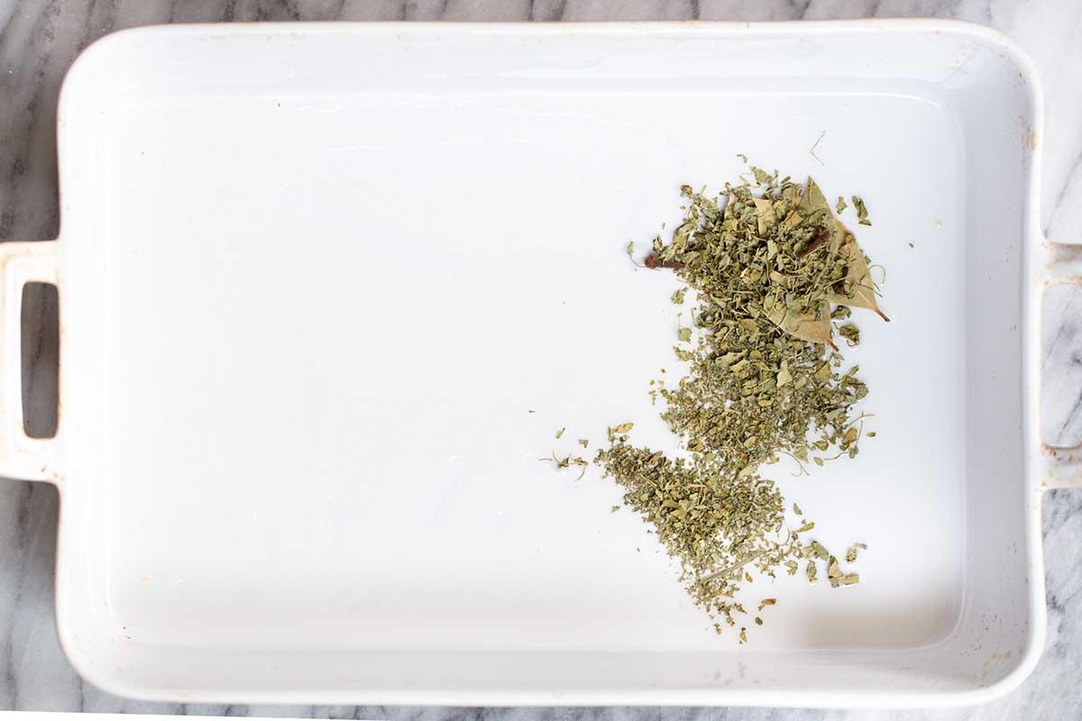 spices in a baking pan