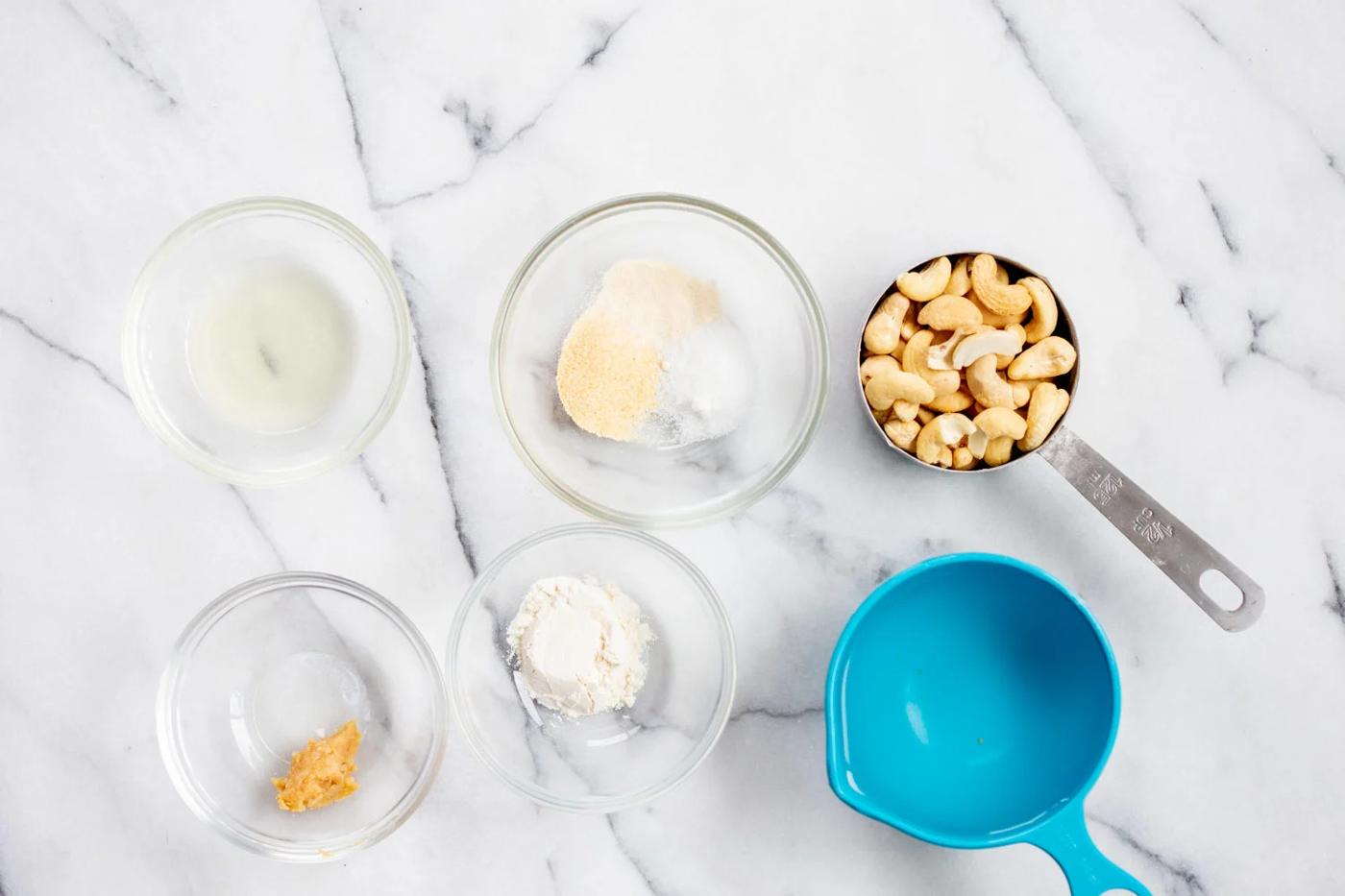 Ingredients for cashew mozzarella for our Vegan Margherita Pizza