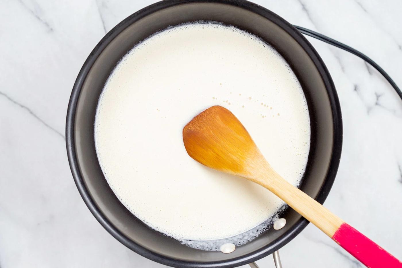 Cashew Mozzarella in skillet for our vegan Margherita pizza