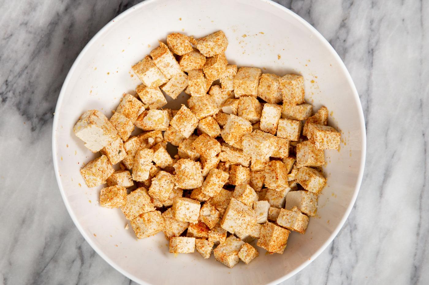 tofu cubes tossed with spices